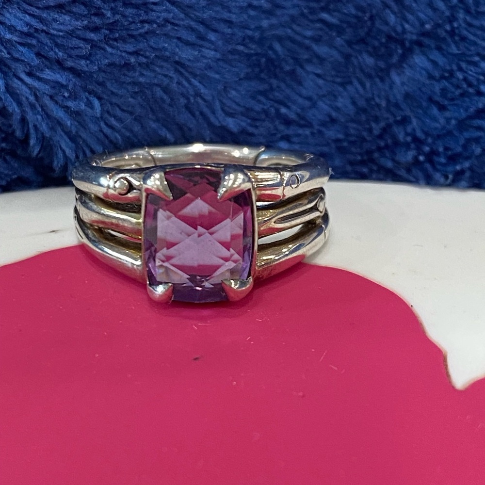 John Hardy Batu Bamboo Sterling Silver Amethyst Ring Size 7 - Picture 2 of 7